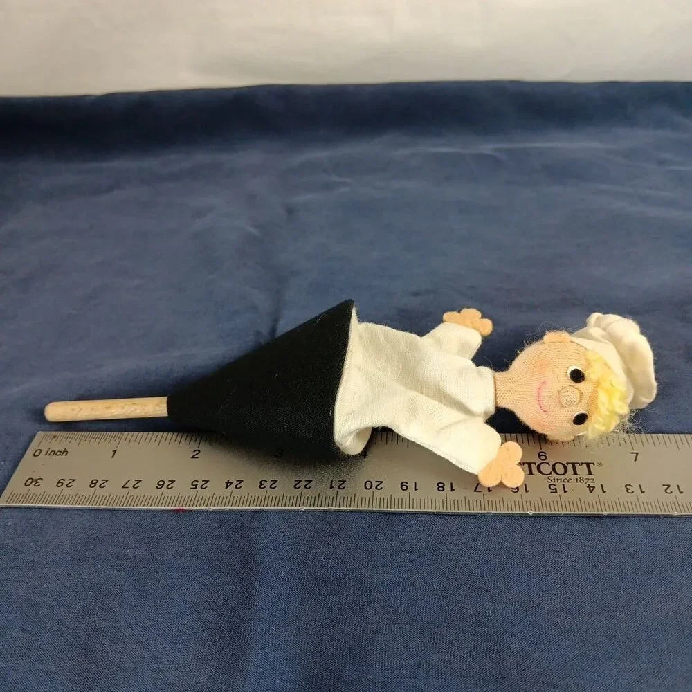 Pop Up Puppet Chef Vintage Wood Handle Chef Hat Blonde Hair Handmade